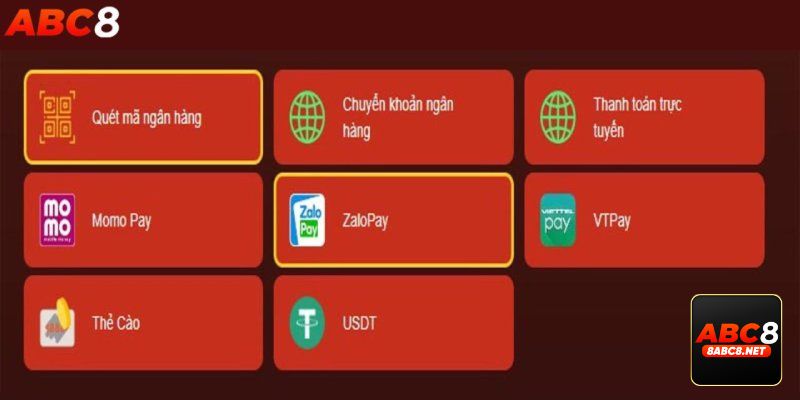 Các phương thức nạp tiền ABC8